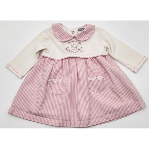 Carters Baby Girl Dress 9M Long Sleeve Pink Stripe Bunny Applique Pockets EUC - Picture 1 of 6